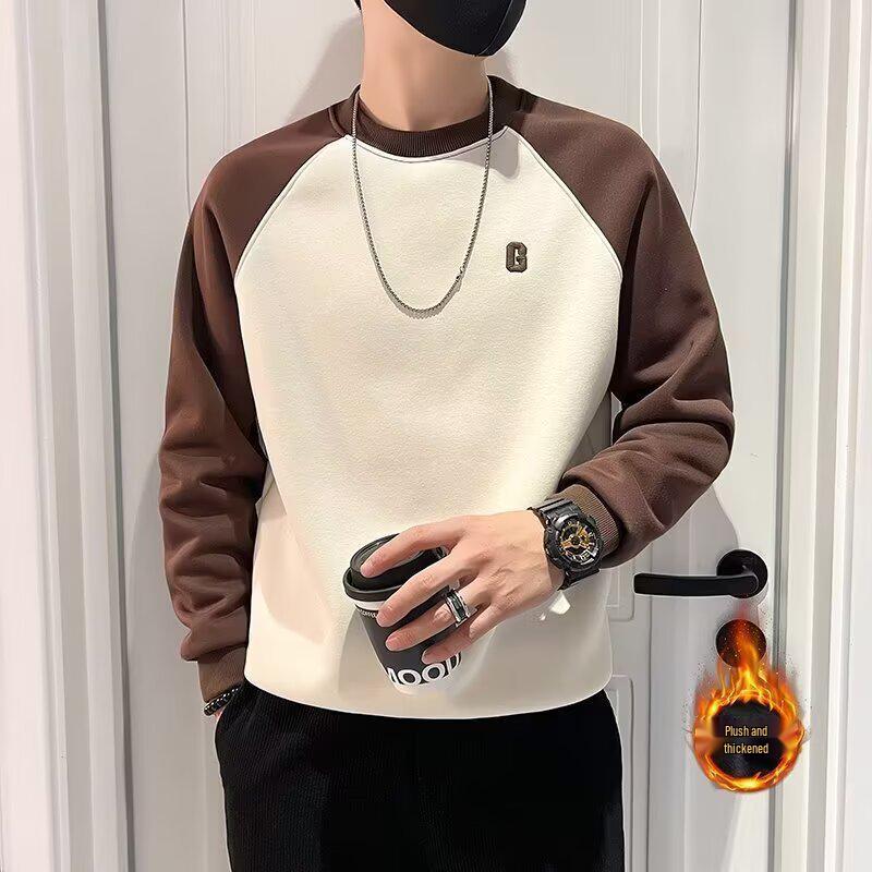 

Men s Winter Retro Raglan Sleeve Hoodie: Loose Fit, Plus Velvet, Casual Long Sleeve, Hong Kong Style 2025 XL