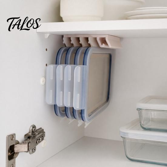 Ventilated Lid Storage Rack Crisper Rack, with 5-Slot Partition, Adhesive Wall Mount Anti-Mold Mold Resistant Holder Hanger, Space Saving Organizer