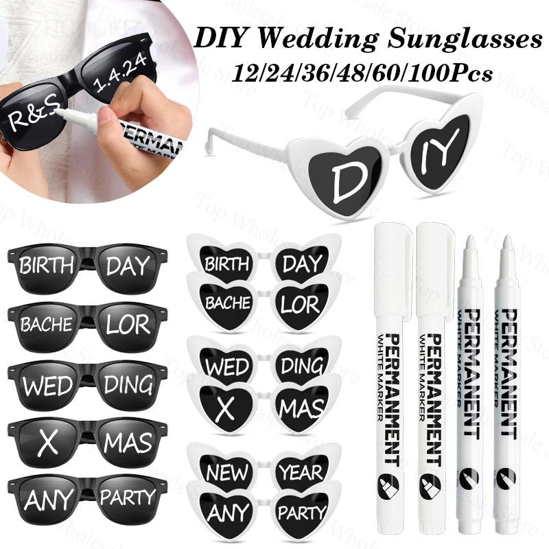 12-100 Pcs Wedding Personalized Sunglasses Bulk Custom Sunglasses with Paint Pens for Adult DIY Birthday Wedding Party Favors 5