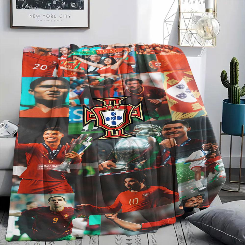 1PC Portugal National Football Logo Patterned Flannel Blanket Suitable For All Seasons for Home Decor Warmth and Comfort Gifts Holiday Present
