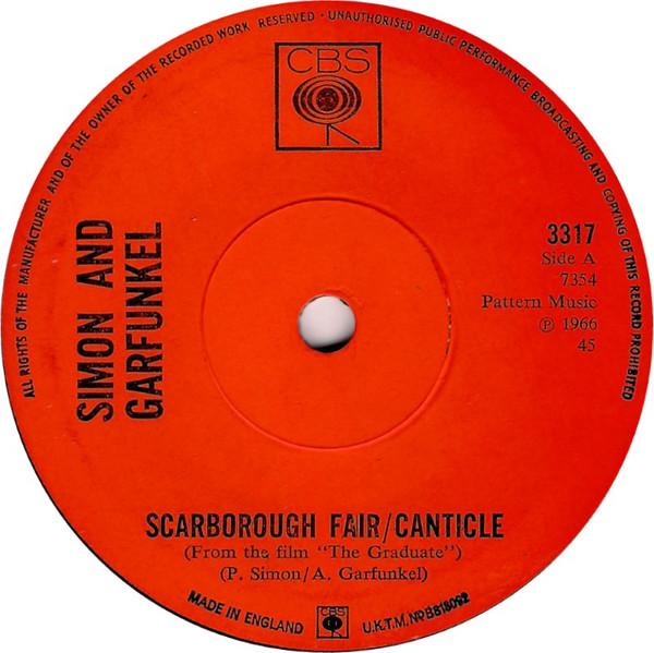 

7inch Record SIMON GARFUNKEL Scarborough Fair Canticle 3317 CBS 1968 UK Rock Used