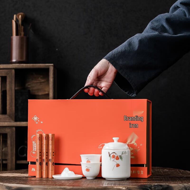 Dongyue Hand-painted Mutton Fat Jade Travel Tea Set