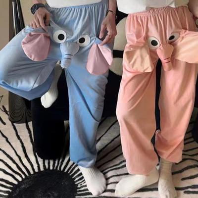 Pyjamahose mit Cartoon-Elefanten-Muster, weites Beindesign, Loungehose für Damen und Herren, elastischer Bund, mittelhohe Pyjamahose