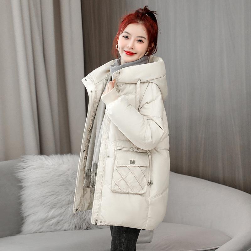 

Новая Межсезонная Утепленная Хлопковая Одежда Женская Средней Длины с Капюшоном Хлопковая Куртка Зимняя Свободная Холодная Куртка XXXL покинуть белый