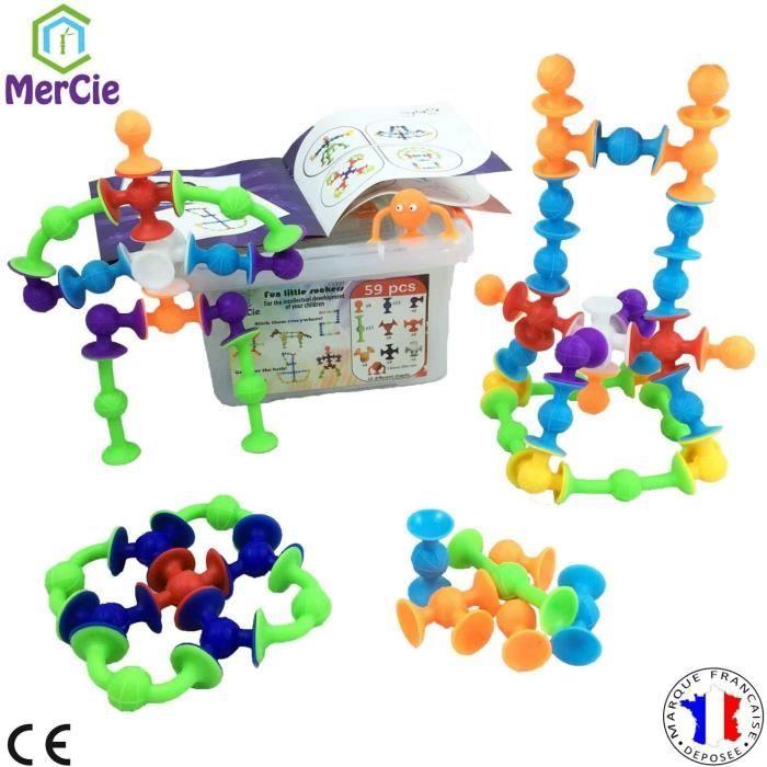 Jeu De Construction Éducatif Et Créatif | 59 Pcs: Ventouses Avec 10 Formes Différentes + Boite De Rangement Solide| Idéal Pour Bain