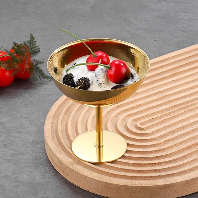 Footed Metal Serving Cup for Fruit Presentation and Party Table Use, Stemmed Bowl Cup for Home Gathering Display