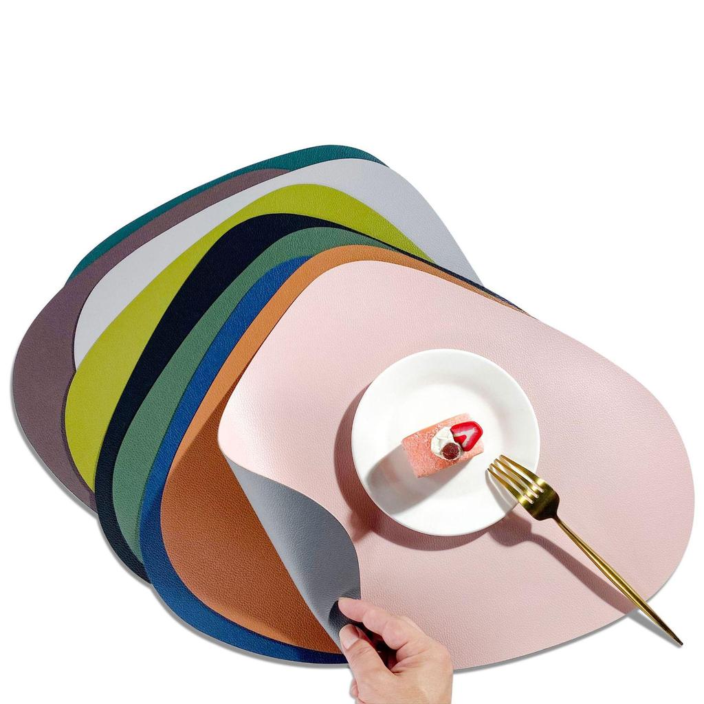 Nordic Style Waterproof Double-Sided Lychee Grain Leather Placemat - Heat Resistant, Wear-Resistant Table Mat for Hotels