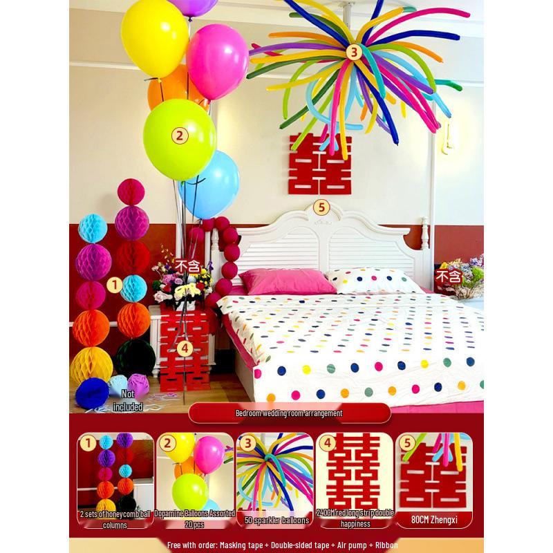 Set Decorazione Matrimonio Camera da Letto Doppia Felicità Rossa