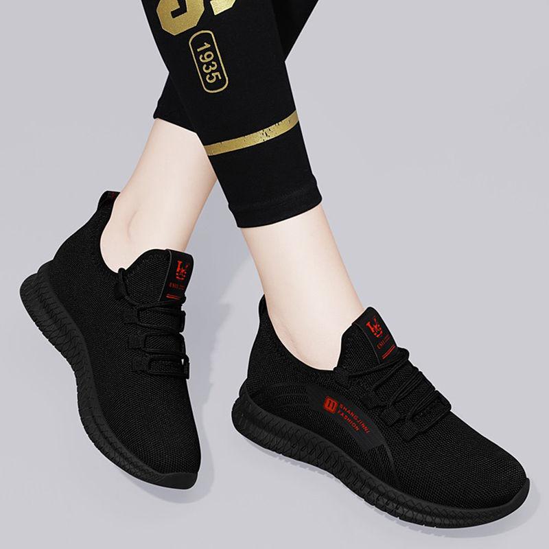 2025 spring and summer new black casual women's shoes fly-woven sneakers dance shoes black kitchen working mother shoes