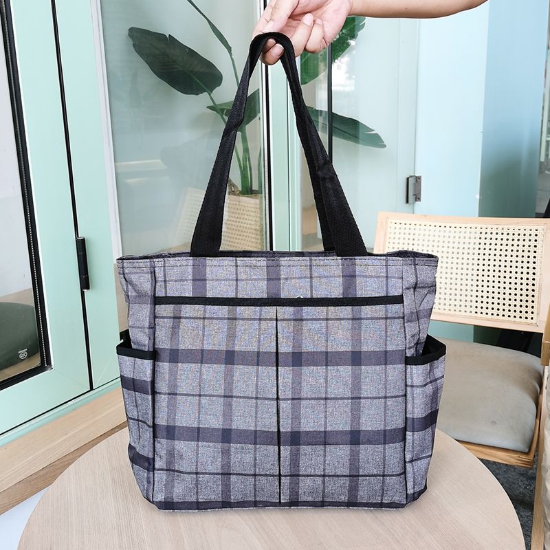

Work Oxford Cloth Fashion Waterproof Handbag Grey Gingham-Large