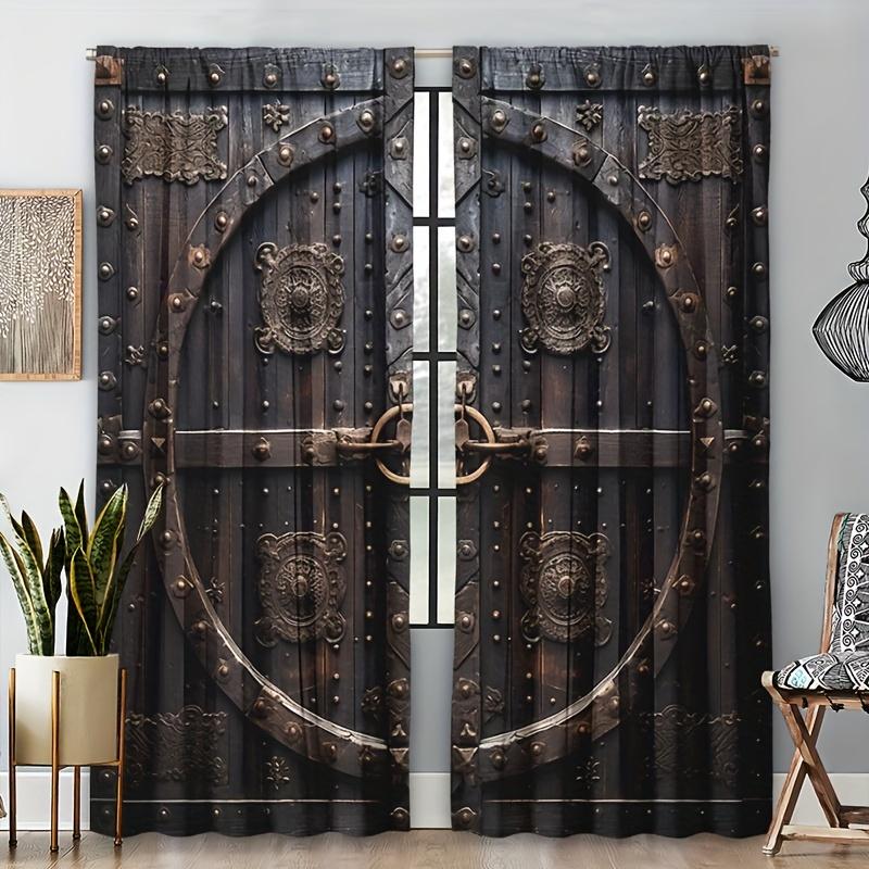 

2 шт. Светлая цветная деревянная дверь с принтом занавески для домашнего декора, карманная оконная обработка для спальни, офиса, кухни, гостиной W110 X H240(CM)X2&Grommet Top