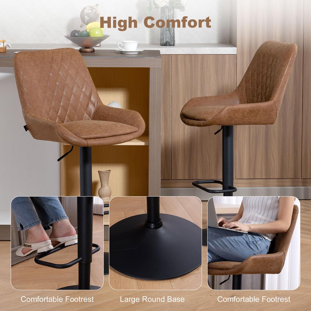 Set of Two Faux Leather Retro Bar Stools - Orange