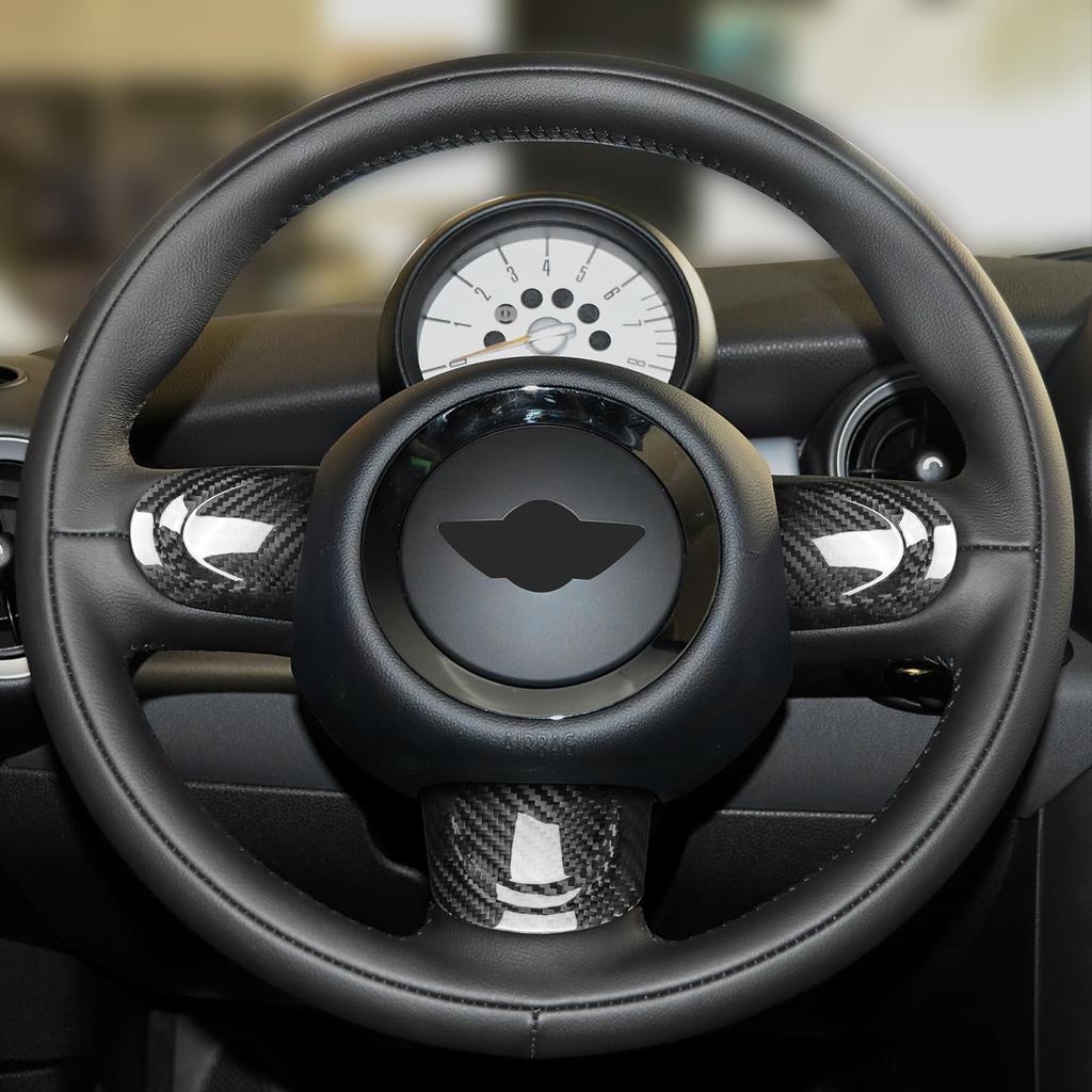 AIRSPEED Hard Carbon Fiber Steering Wheel Trim Cover for Mini Clubman Cooper Generation Interior Steering Wheel Button Decorative Stylish Custom