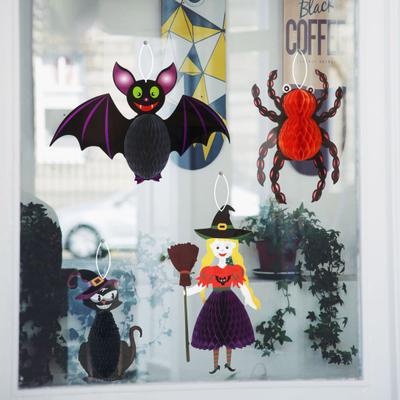 Waben Halloween Hängedekorationen Geist Spinne Kürbis Hexe Fledermaus Papier Waben Mittelstücke für Innenfenster Spukhaus Dekor