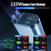 4 In 1 Car Charger 120W Super Fast Charging PD 3.0 with LED Display Cable  Power Adapter for IPhone 16 15 14 13 Pro Xiaomi Samsung