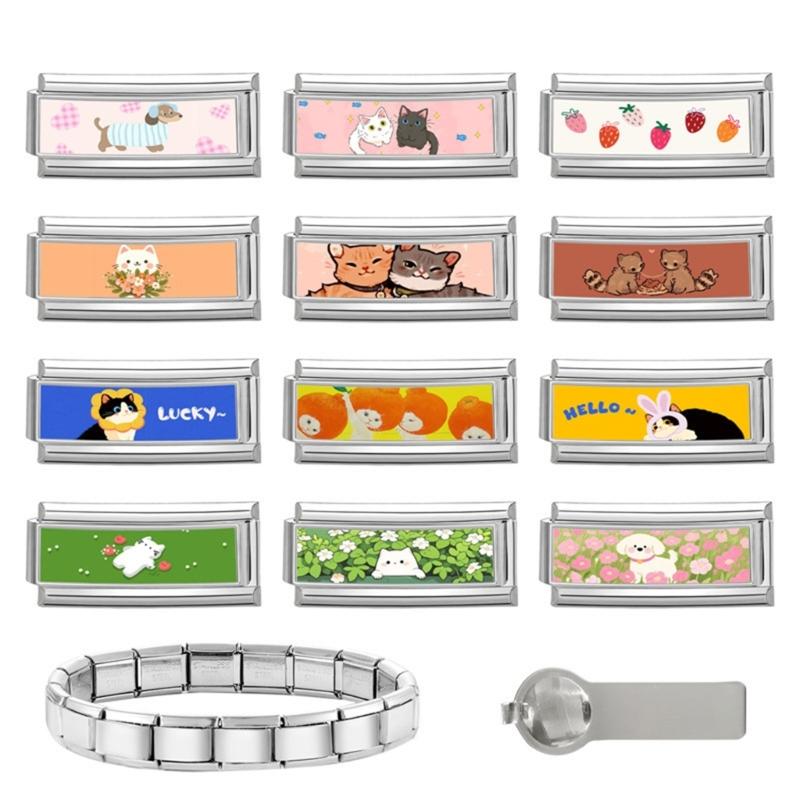 Photo Italian Modular Bracelet Band Link Connector Stainless Steel Texture Jewelry Accessories Suitable for Enthusiasts