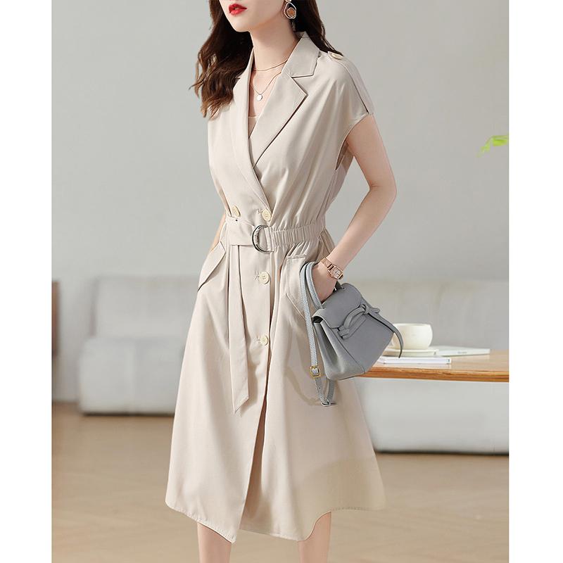 2025 Summer Fashion Double Breasted Suit Collar A-Line Dress
