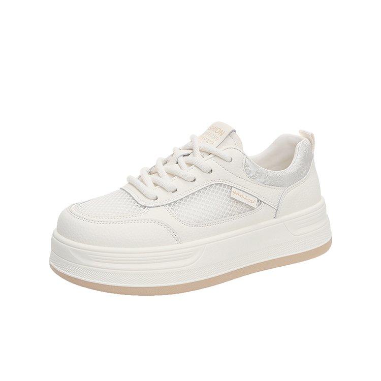 Fashion Hot Sale 2024 White Shoes Women Lace Up Pu Leather Wedges High Heel Shoes Female Breathable Chunky Platform Fashion Sneakers