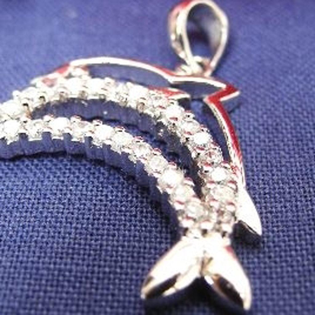 Les Trésors De Lily [B9584] - Silver Pendant 'Tandem Dolphins' White