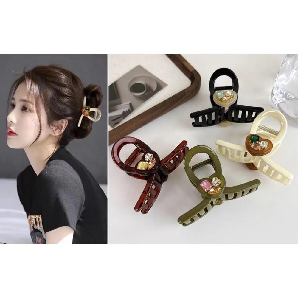 Lovely Heart Cubic Half-Hair Clip Khaki