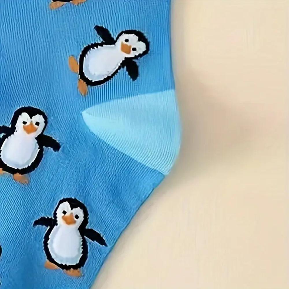 1 Pair Cartoon Penguin Women Mid Tube Socks Fashionable Versatile Cute Animal Print Street Style Comfortable Soft Casual Socks