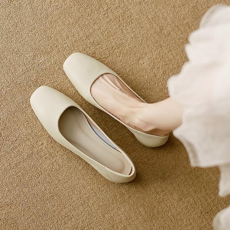 Leather Grandma Shoes Women's Flat 2025 New French Evening Wind Shallow Mouth Square Head Single Shoes Soft Leather Soft Sole Doudou Shoes