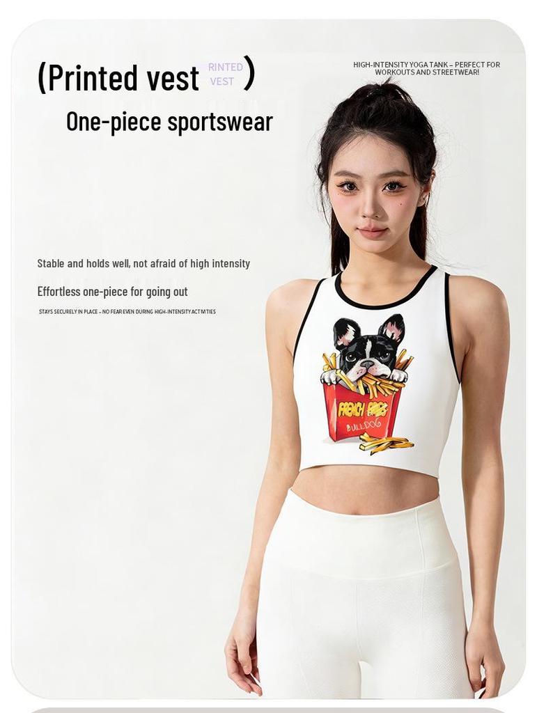 Damen Schnelltrocknendes Sporttop mit BH für Yoga, Laufen, Fitness, Tennis, Badminton - Bedrucktes Design