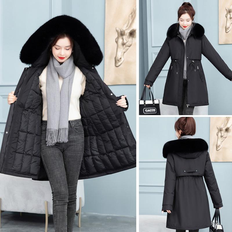 

Women s thickened waist long women s autumn and winter warm loose big fur collar jacket XXXL