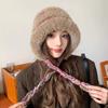 Color Matching Plush Hat Women's Autumn and Winter Thickened Warm and Cold-proof Small Face Outdoor Knitted Cold Hat