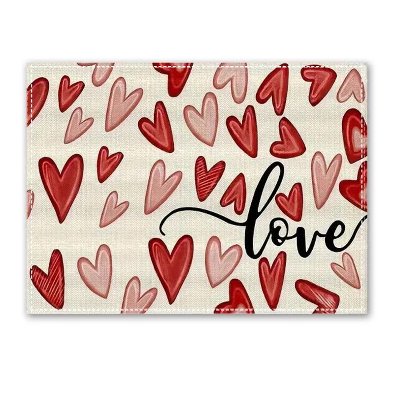 1PC Heart Placemat Dining Table Decor Linen Tableware Coaster Kitchen Accessories For Valentine's Day Couple Confession Lover