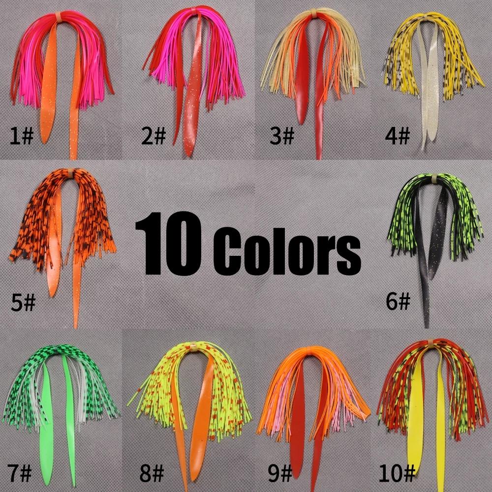 10 Bundles Double Colors Mixed Silicone Skirt Trailer Replacement for Slider Jigs Squid Madai Squid Snapper Jigging Fishing Lure