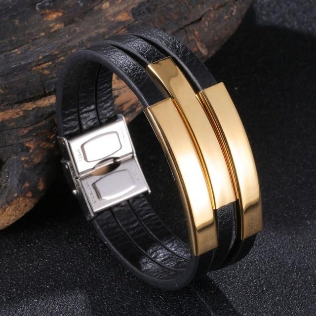 New Trendy Leather Bracelet Men Stainless Steel Handmade Bangles Male Wristband Charm Hand Jewelry Boyfriend Husband Gift Sp1037