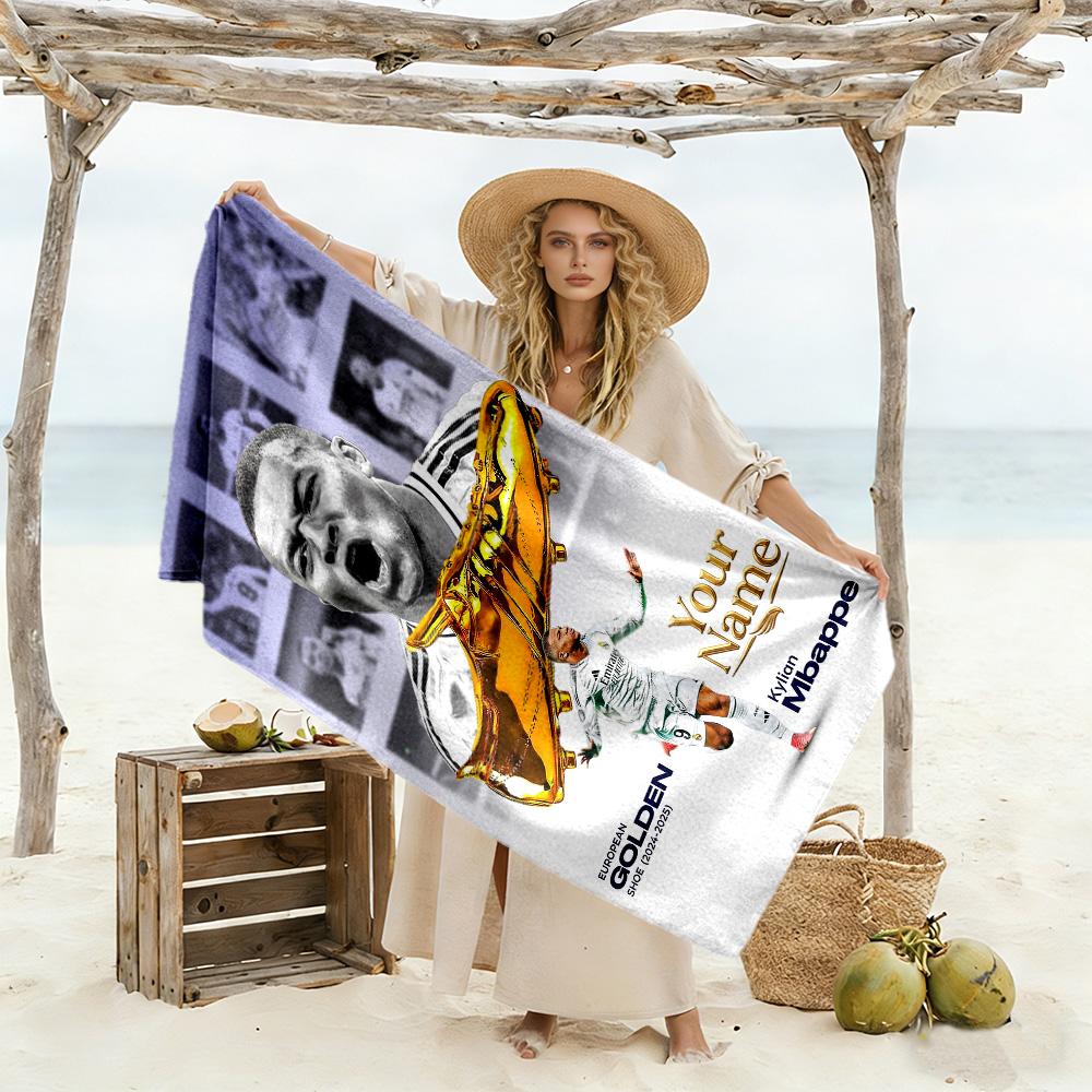 Mbappé Customized Name Beach Towel Super Soft Microfiber Quickdry Fabric Ideal for Travel Outdoor Swim Pool Yoga Surf Camping Hiking Gym Gift Holiday