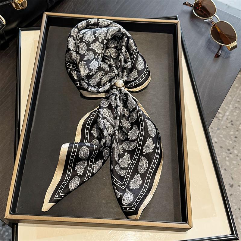 Luxury Brand 100% Natural Silk Scarf Women Design Small Square Shawl Hair Ribbon Headband Fashion Neckerchief Bandana