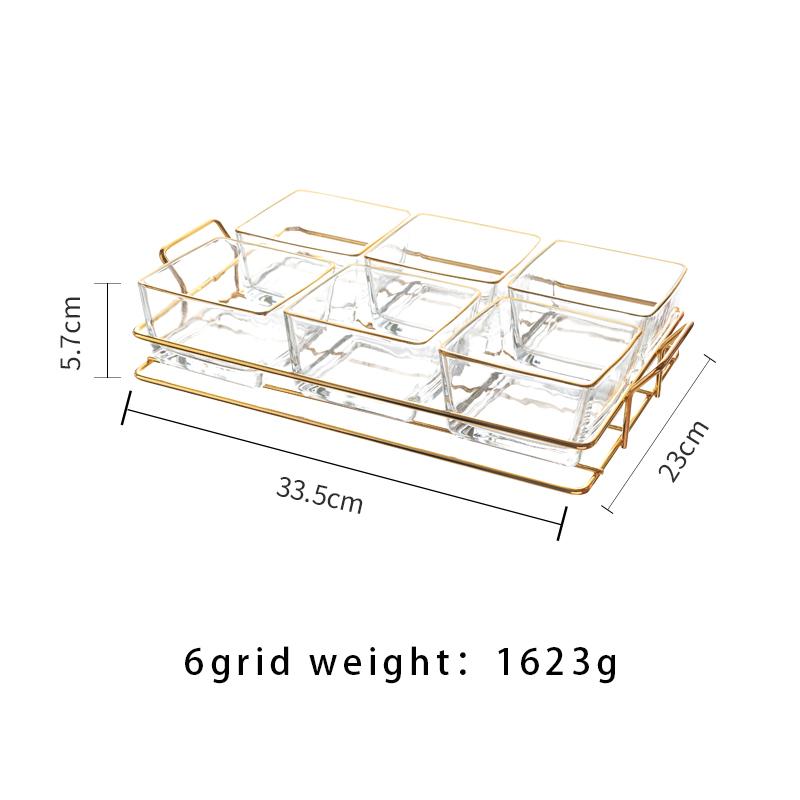 Phnom Penh Grid Snack Tray Candy Nuts Seeds Plate Glass Dry Fruits Dishes Home Desktop With Metal Frame Serving Snack Plates