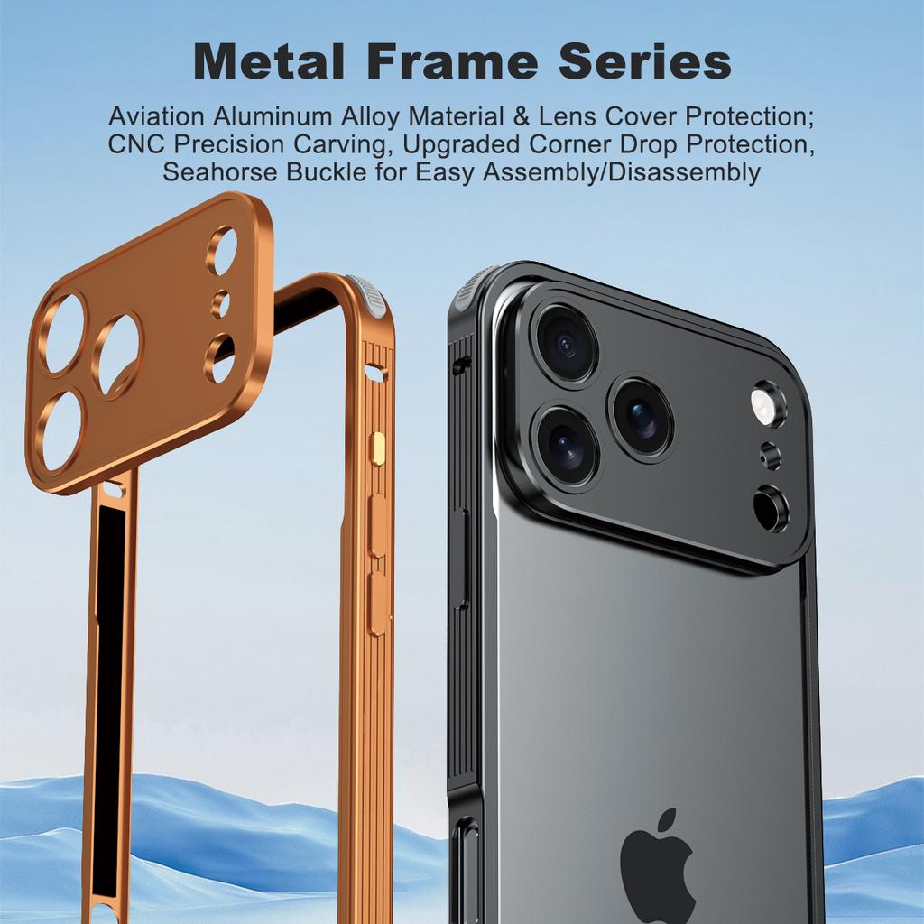 Aviation Aluminum Alloy Frame Bumper Phone Case For iPhone 17 16 15 14 13 Pro Max Plus Metal Lens Protection Shockproof Cover