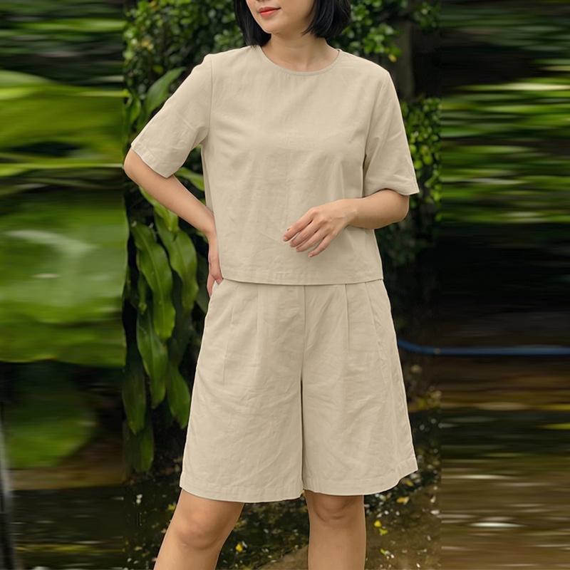 ZANZEA Women Short Sleeve Blouse and Shorts Casual Two Piece Sets