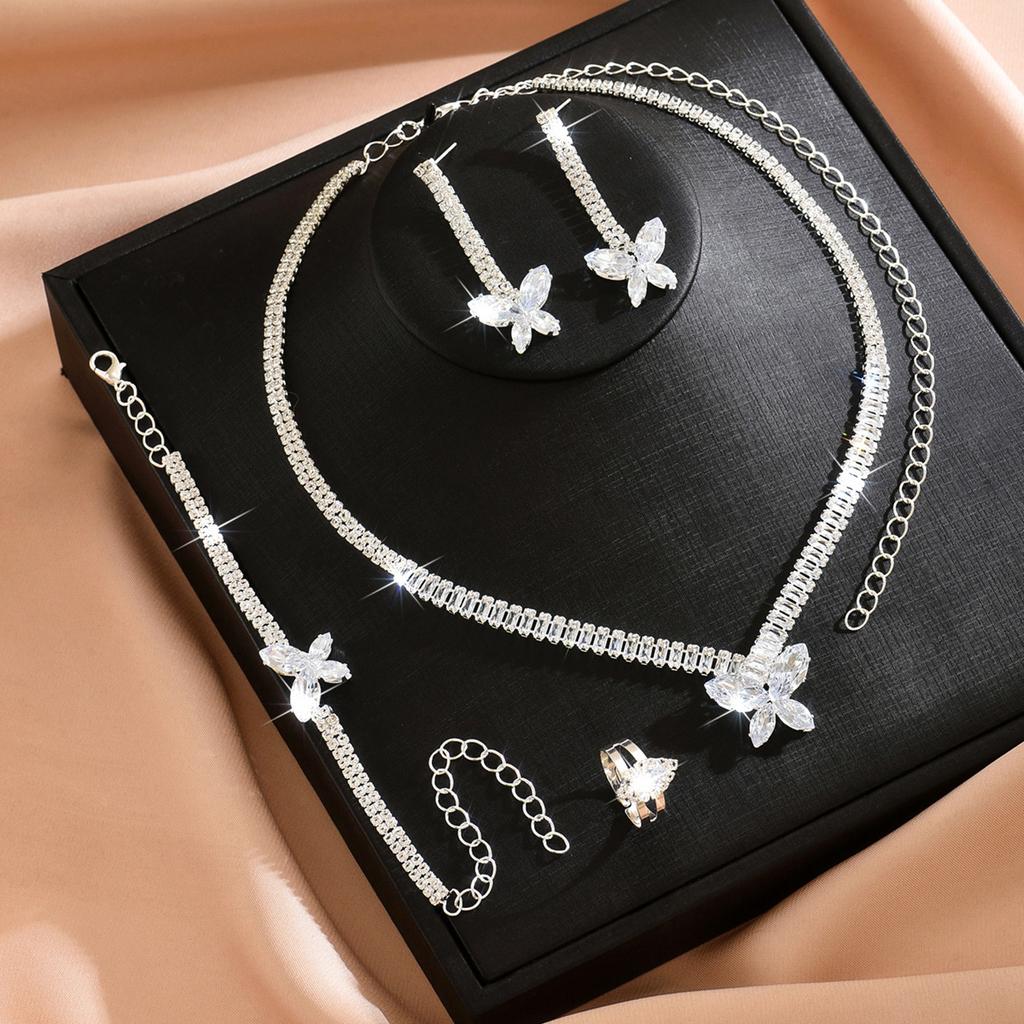 Set Niche Butterfly Zircon Wedding Necklace Bridal Earrings Jewelry Banquet Jewelry Collarbone Chain Women