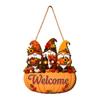 Festive Harvest Festival Decor Autumn Pumpkin Gnome Welcome Sign for Front Door, Rustic Wood Hanging Thanksgiving Wall Ornament with Hemp Rope