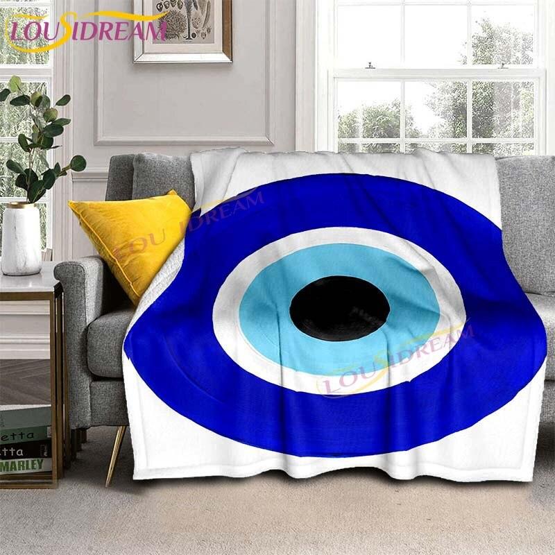 Evil Eye włoski prezent Malocchio Eye niebieski i biały koc rzut koc narzuta na kanapę Boho Chic Distressed Tribal Decor