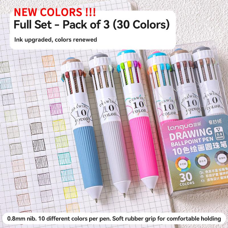 Languo 120/10 Colors Ballpoint Pen 0.8mm Soft Grip Press Multicolor Writing Pen for Art Drawing Marking Pen School Stationery