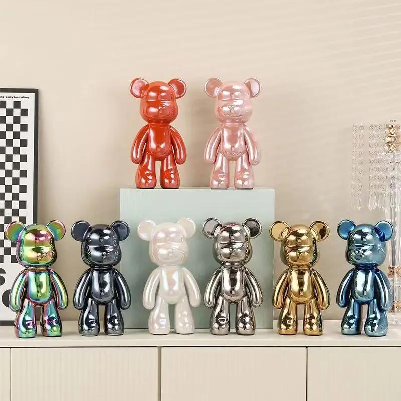 Ceramic 27cm Colorful Plating Bear Sculpture Home Living Room Desktop Decorative Statue New House Interior Decoration Ornaments