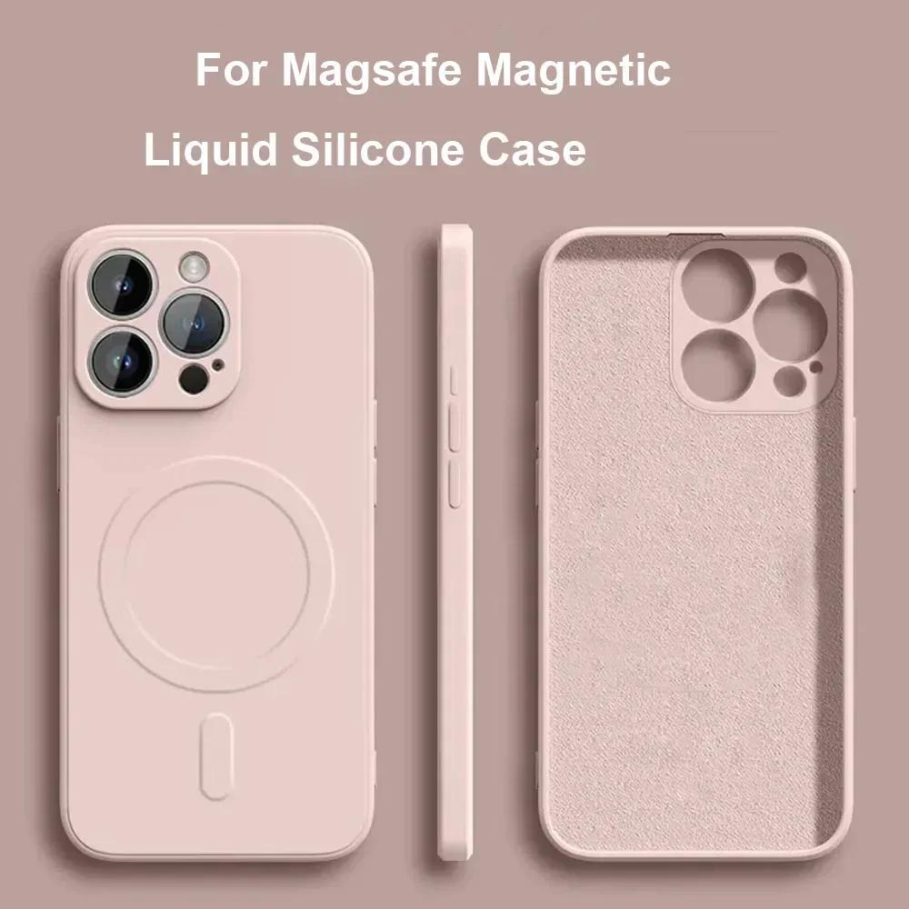 Liquid Silicone Case For iPhone 17 16 15 14 13 12 11 Pro Max 12 13 Mini For Magsafe Magnetic Wireless Charge Soft Cover funda