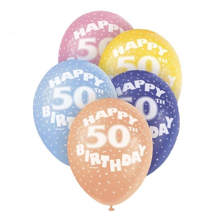 Unique Party Lateks-perlerte 50-års-ballonger (Pakke med 5)