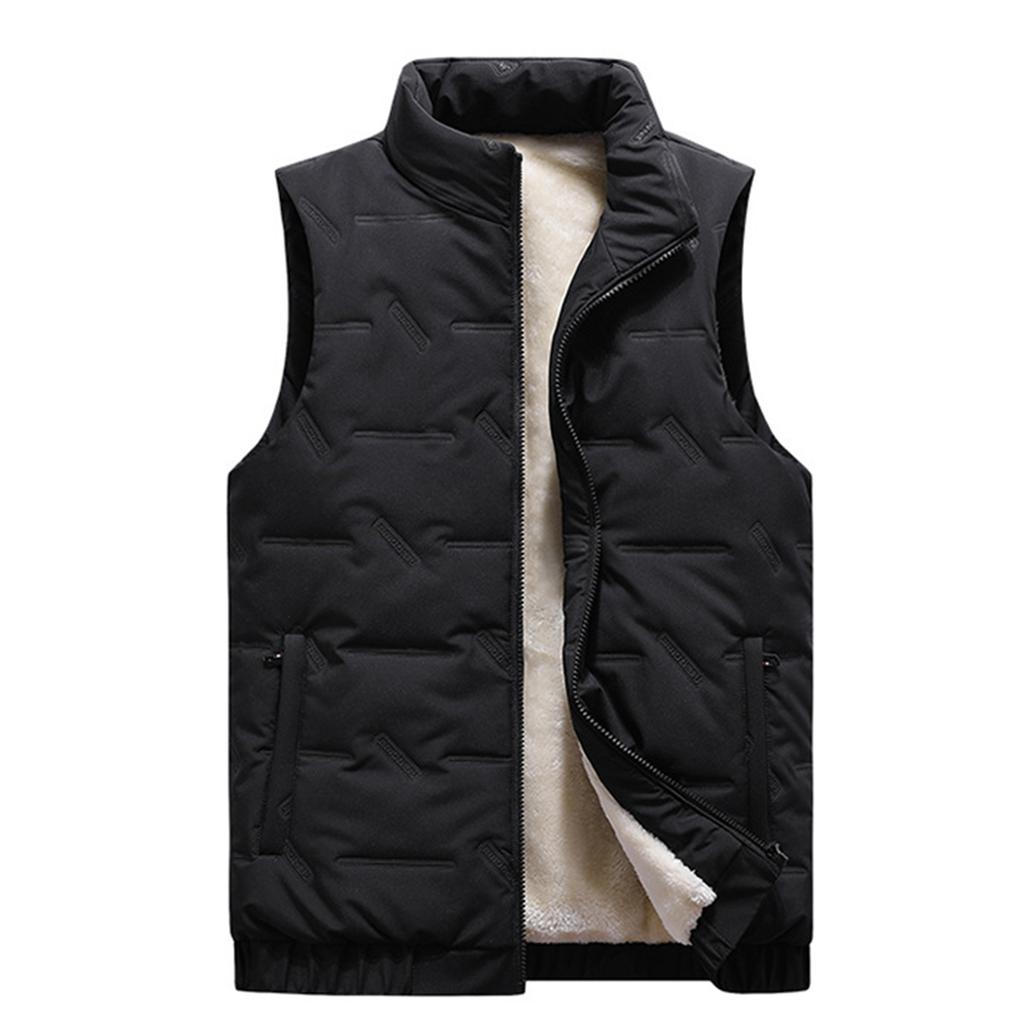 Men's Casual Solid Color Zipper Vest, Men's And Women's Stand-up Collar With Fleece Vest Jacket