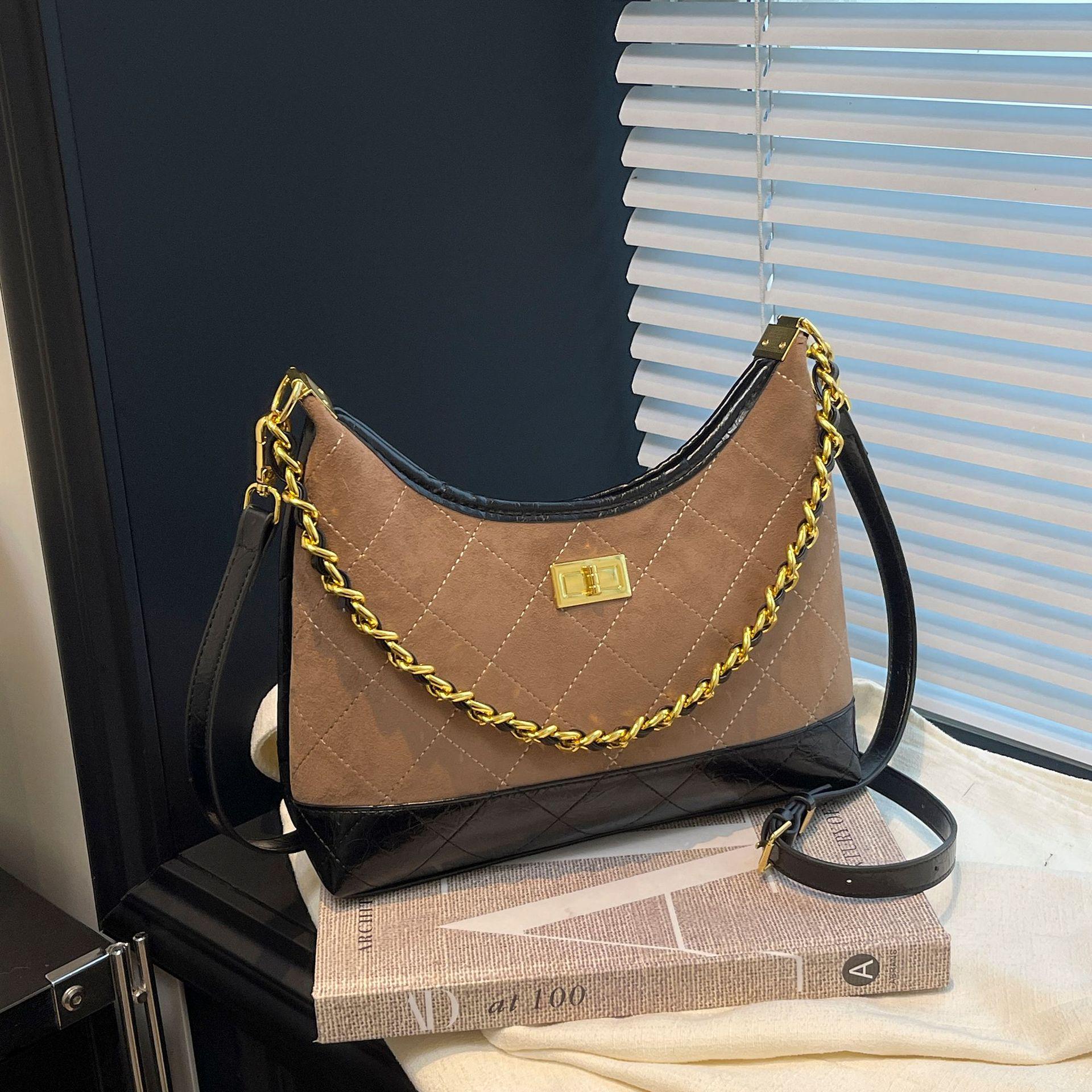 

2025 Retro Niche Suede Diamond Pattern Crossbody & Shoulder Bag for Women - Versatile, Fashionable Color Block Design One Size