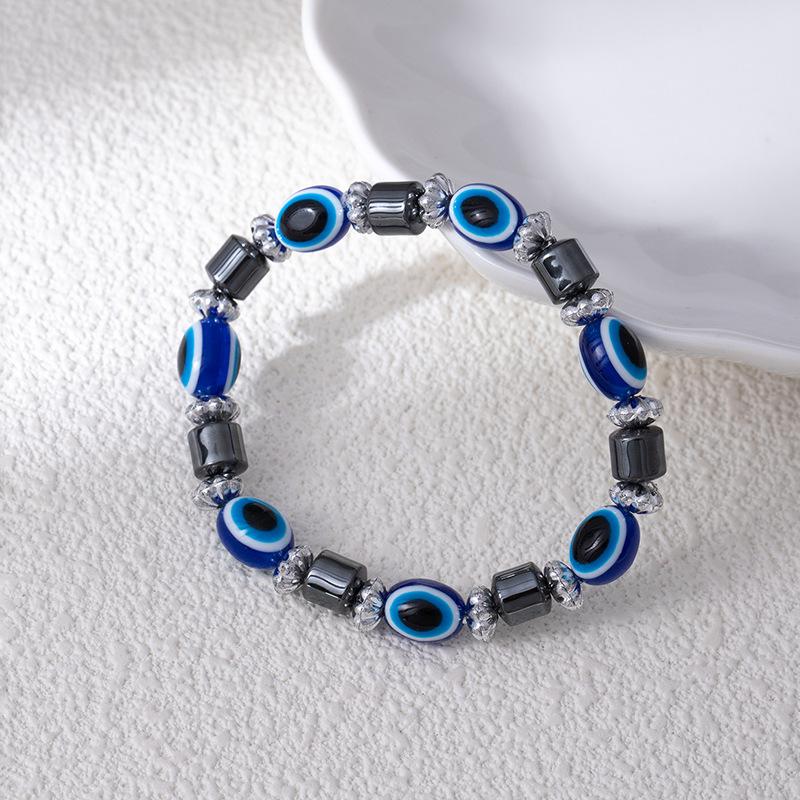 

Vintage Handmade Colored Turquoise Beads Devil S Eye Bracelet Fashion Personality Beaded Eye Elastic Bracelet