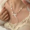 Bohemian Neckchain Bow Beaded Necklace Bowknot Star Pendant Clavicle Chain French Style Collarbone Chain for Women Girls