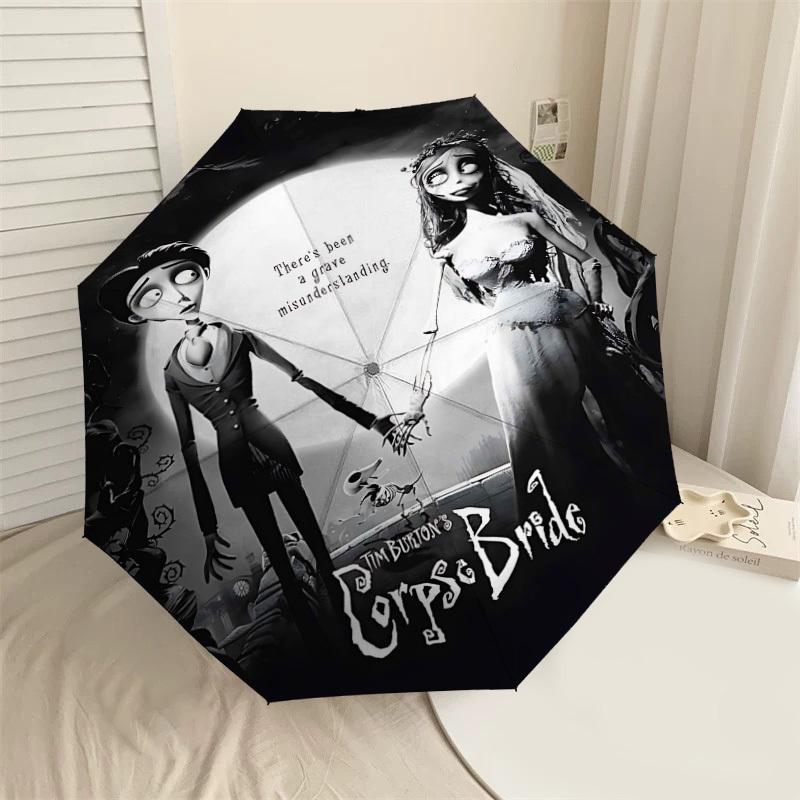 

1pc Corpse Bride Automatic Open/Close Umbrella Compact Folding Umbrella with 8-Rib Shaft lightweight esign, for Women/Men1208A