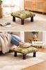 Green Jungle Stripes Kantha Foot Stool - Handcrafted Cotton Ottoman with Mango Wood Legs, 40 x 40 x 22.5 cm